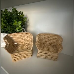 Natural Woven Miniature Wicker Rattan Benches for Doll House/Planter Set of 2
